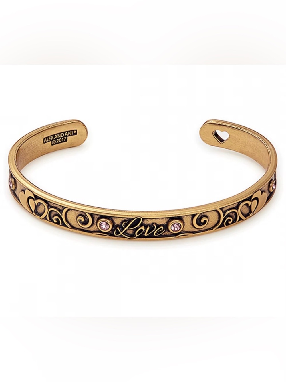 Alex and Ani Gold Love Cuff Bracelet with Pink Stone Accents